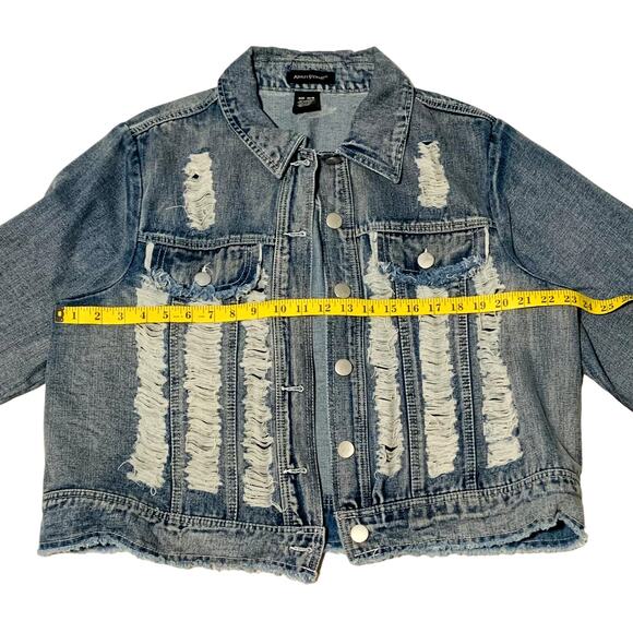 ASHLEY STEWART Jean Jacket Sz 14 / 16 Distressed Destroyed Boho Festival Grunge - Picture 3 of 7